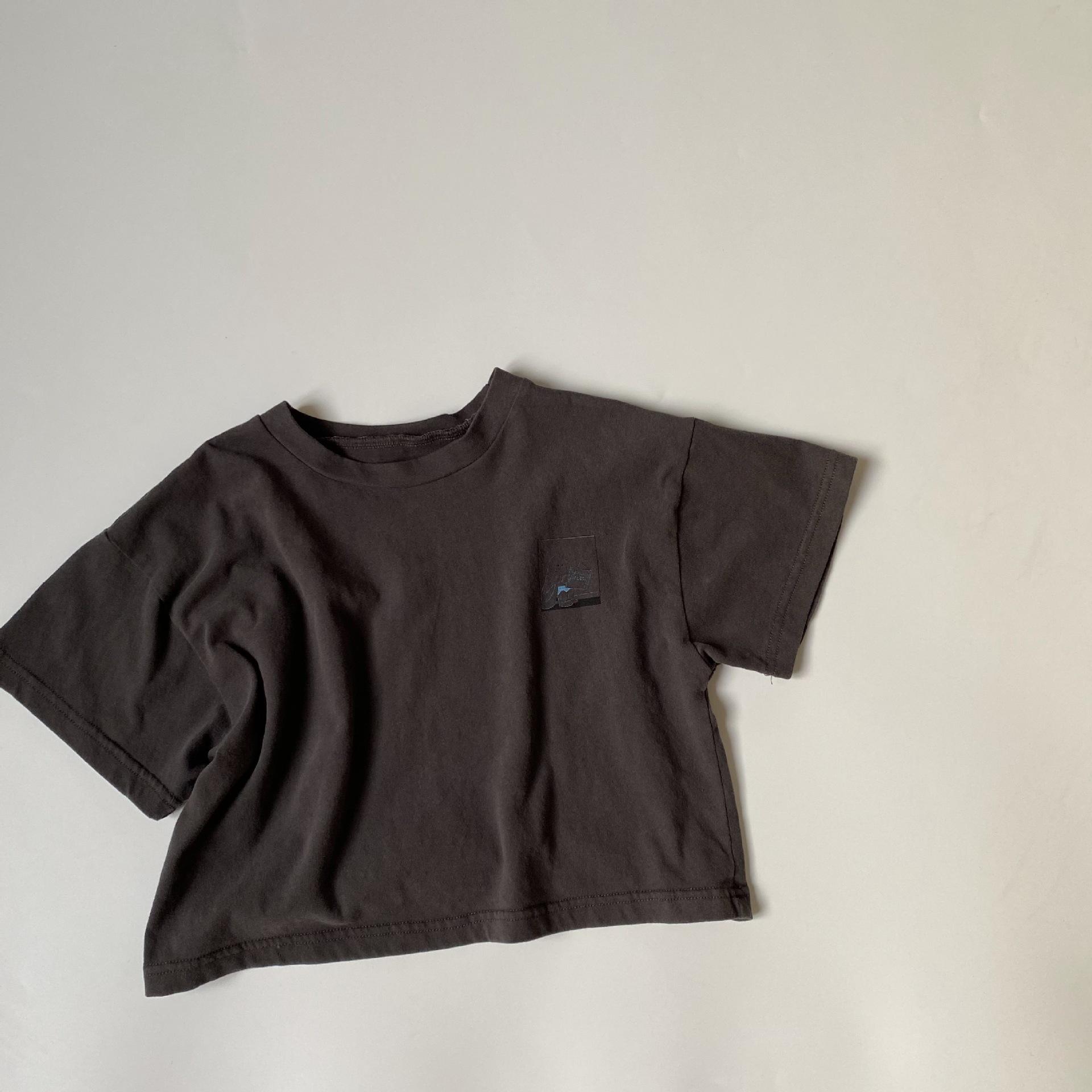 

GL-kids Футболка с мультяшным принтом в корейском стиле - С коротким рукавом, Приятная к коже, Стирающаяся, Повседневный топ унисекс для детей 120cm чёрный/древесный уголь