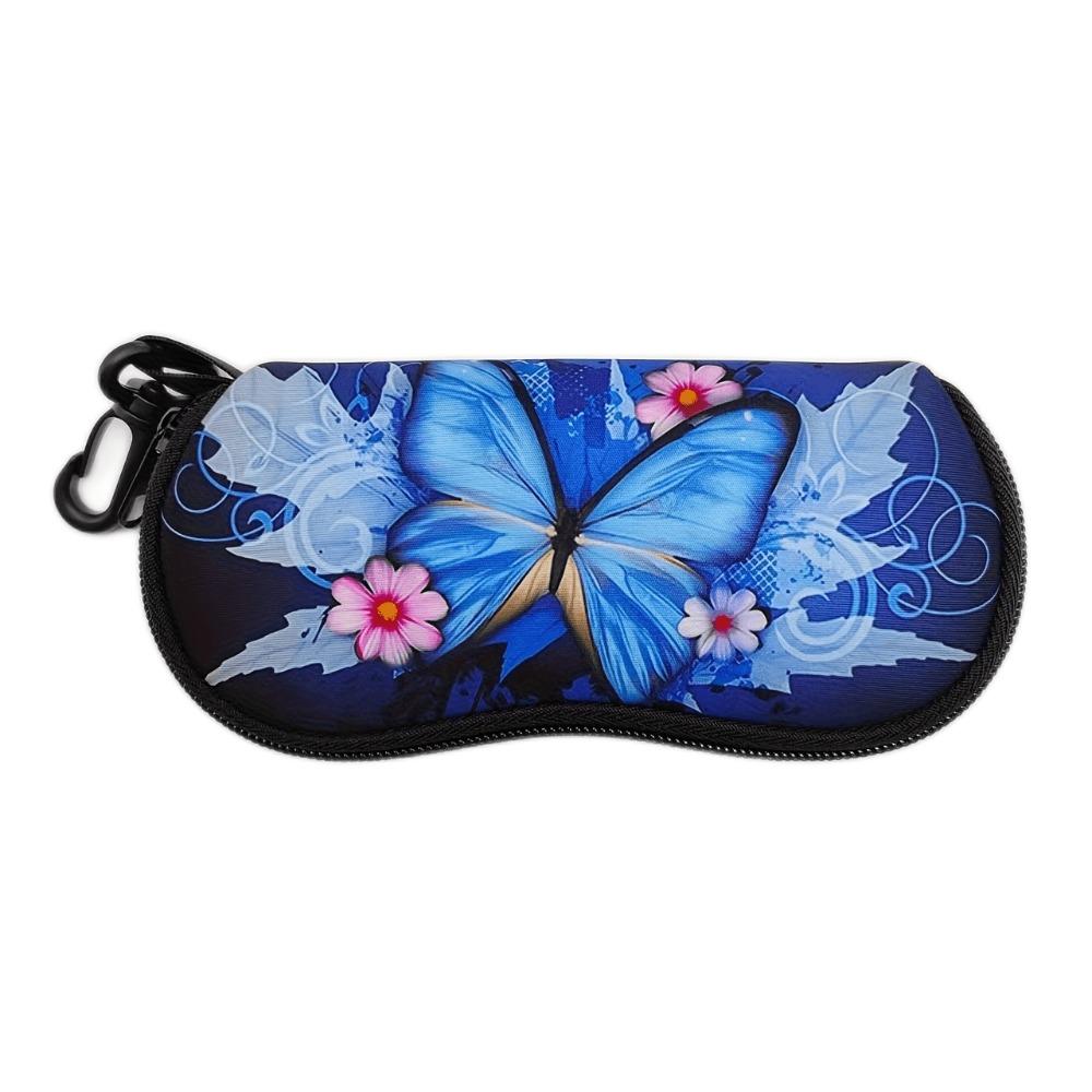 1pc Ice-blue butterfly-patterned zippered eyeglass pouch lightweight portable unisex fits all sizes stylish and durable zipper closure elegant design