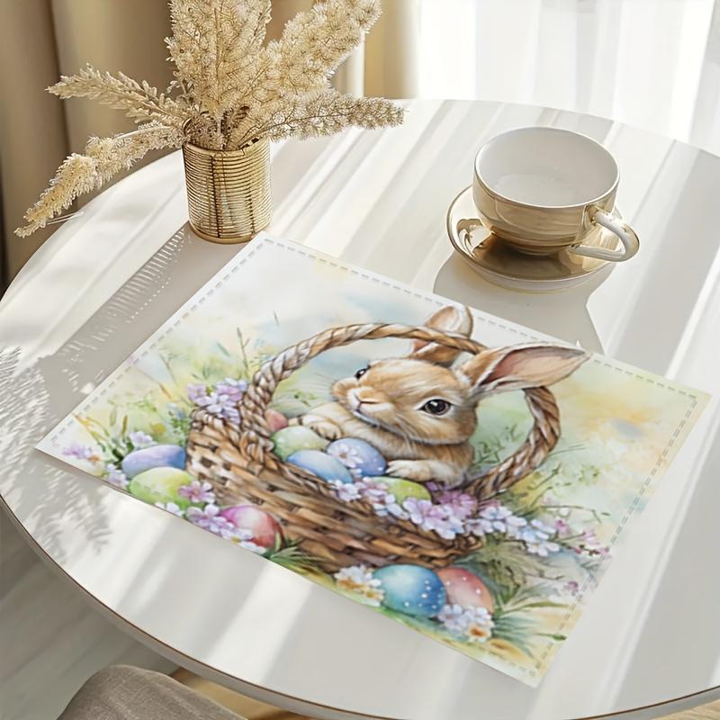 1PC A Cute Easter Bunny Placed In A Basket with Flowers and Eggs Placemat 30X45cm