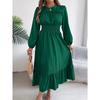 Autumn and Winter Casual Elegant Solid Color Round Neck Long Sleeved Waist Cinched Lotus Leaf Edge Dress Women Clothing