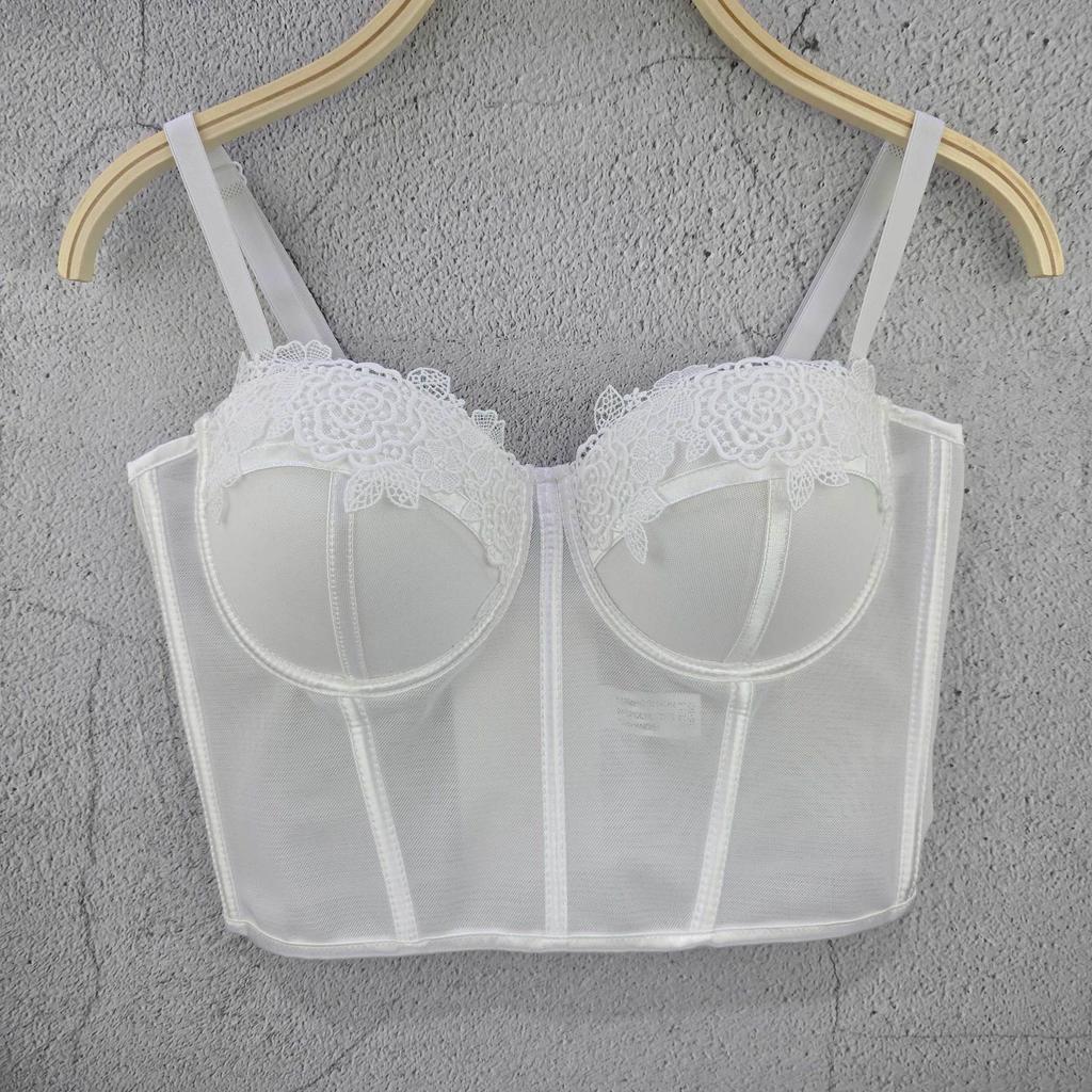 Versatile Fitted French-style Bra Tank Top Slimming Bra with A Waist-cinching Design Ultra-thin Contrasting Lace Sensual Style Corset Tank Tops