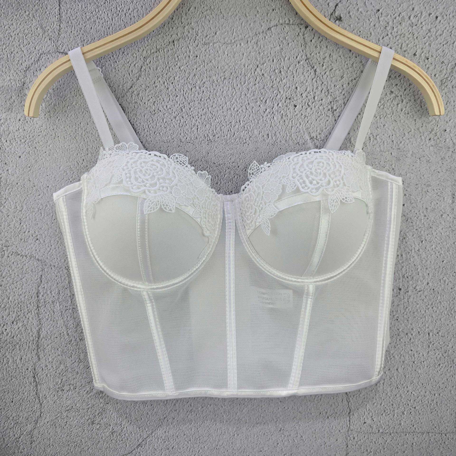 

Универсальный облегающий топ-майка бюстгальтер во французском стиле, утягивающий бюстгальтер с дизайном, подчеркивающим талию, ультратонкое контрастное кружево, чувственный стиль, корсетные майки 34/75 белый