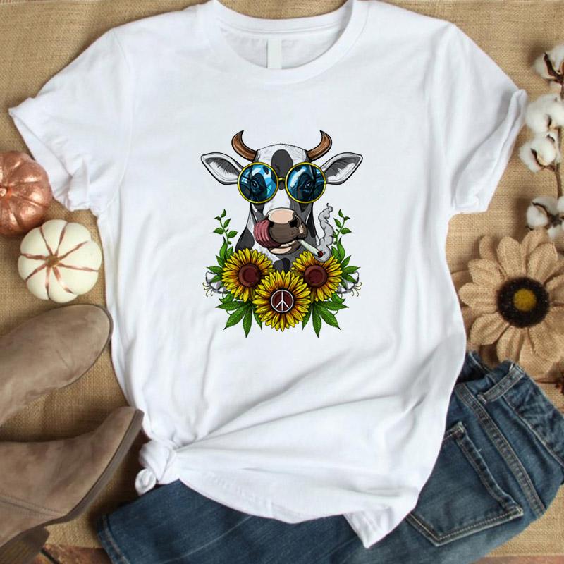 2022 Women T-shirt Floral Cow Flower Print Summer Women Graphic Tops Short Sleeve tshirt Femal tee shirt femme