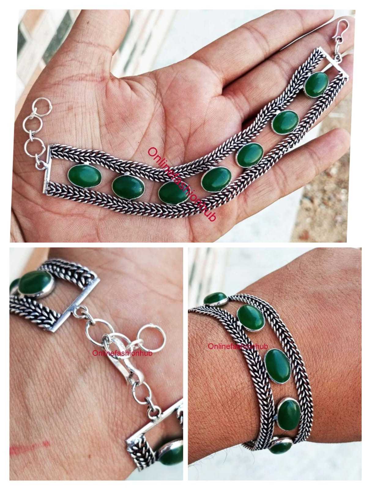 

Зеленый оникс Gemstone 925 Sterling Silver Plated Окисленный браслет-цепочка CBb-b136