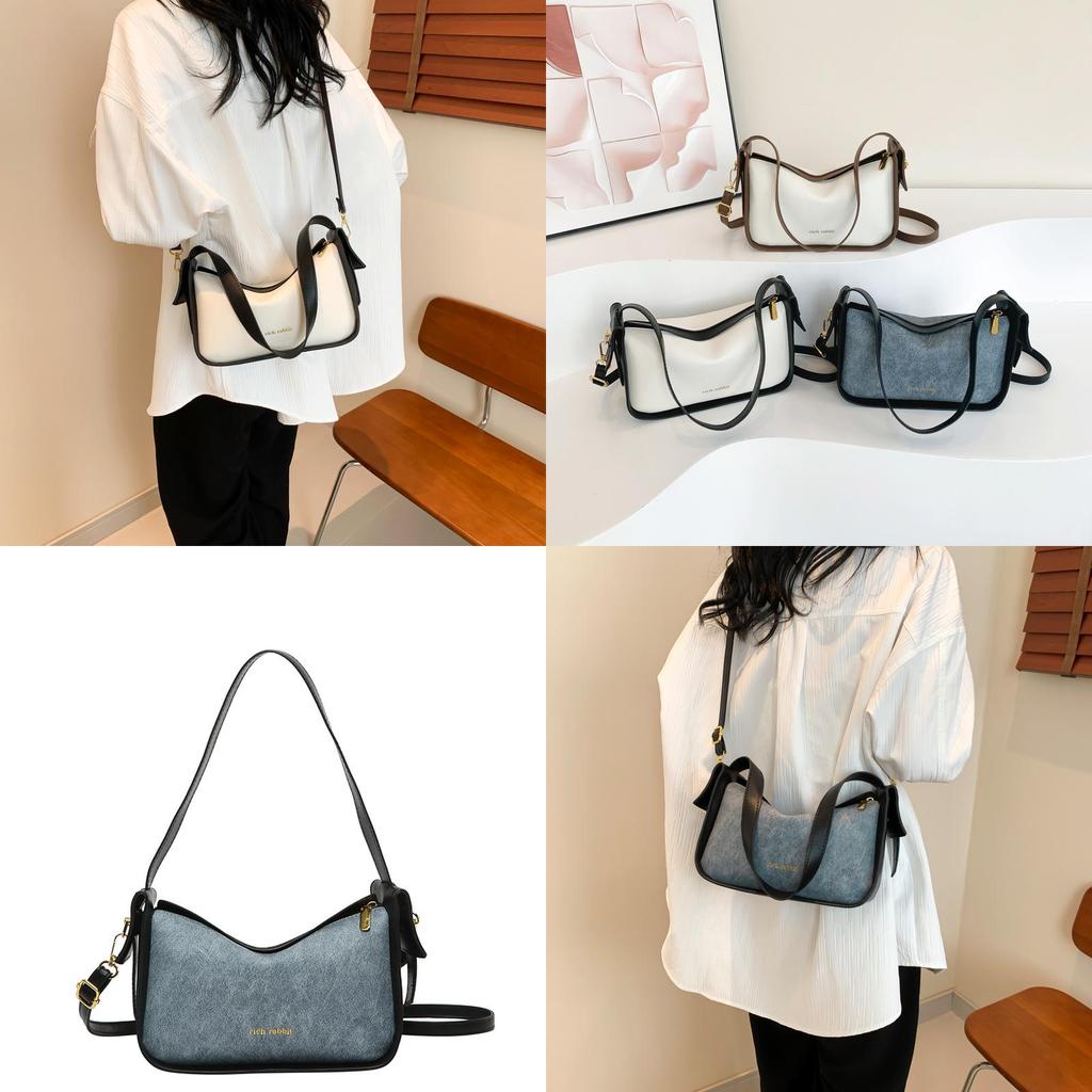 High-quality Color-block Shoulder Bag 2024 For Women Street Style Pu Crossbody Bag With Trendy Stitching Ins Style