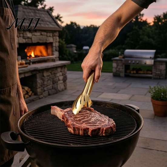 Metal Tongs for Steak Kitchen Tongs, Stainless Steel Buffet Food Serving with Non-Slip Grip, Long Handle Barbecue Hollow Out Grill Cooking,