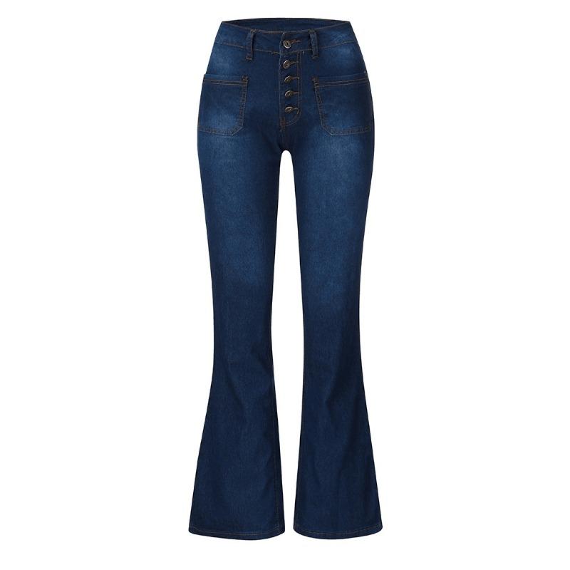 Damen Neue Gerippte Schlagjeans High Stretch Jeans