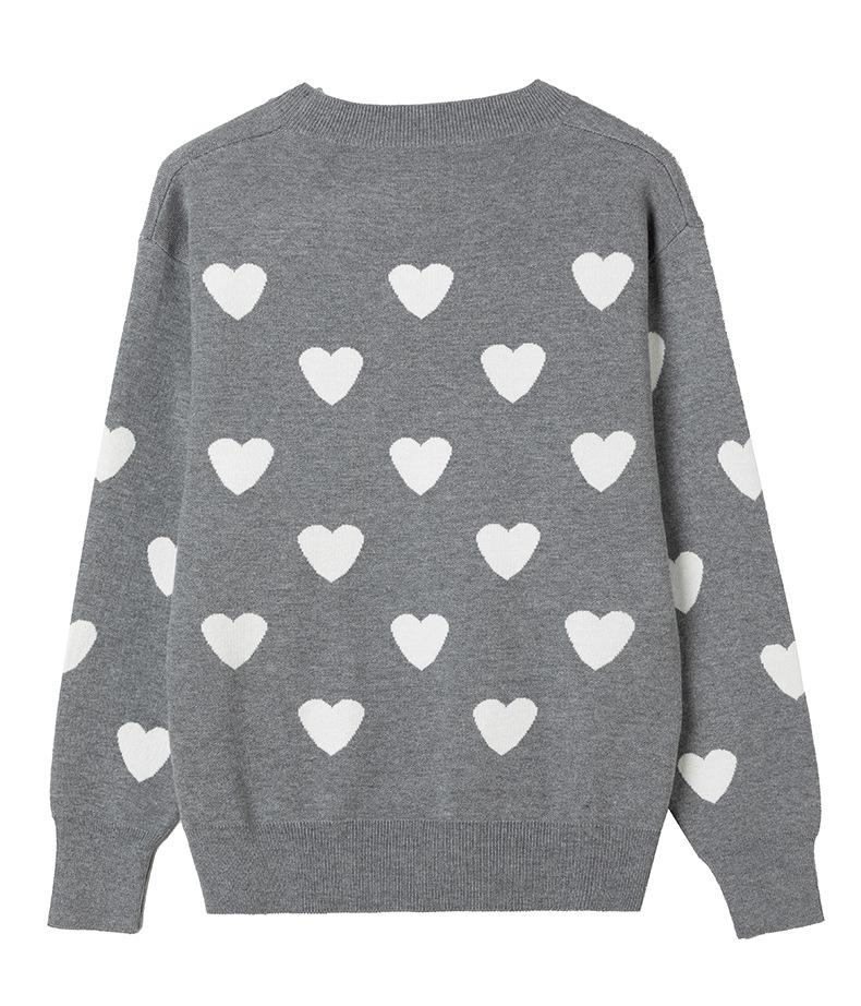 Women's Heart Shape Jacquard Knit Sweater - European & Korean Style, Loose Fit for Autumn/Winter