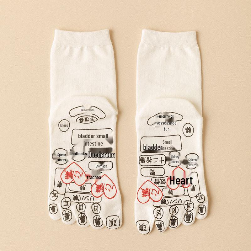 Damen Fünf-Zehen Plantar-Akupunkturpunkt Wadenlange Baumwollsocken - Antibakteriell, Desodorierend und Massage für Paare