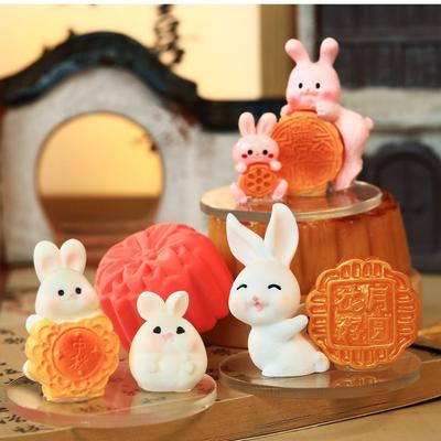 Creative Rabbit Mooncake Figurines Exquisite Cute Mini Rabbit Desktop Ornament Adorable Realistic Cartoon Rabbit Figurines