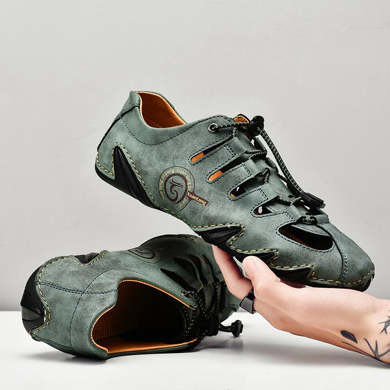 Fashion Summer Hollow Out Men's Shoes Casual Split Leather Men Outdoor Sneakers Moccasins Breathable Designer Quality Sandals Size 38-48