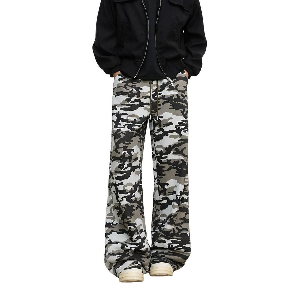Pantalons décontractés droits à outils américains amples nouveau camouflage pantalon décontracté droit pour hommes pantalon large rétro polyvalent taille élastique cordon de serrage d'automne