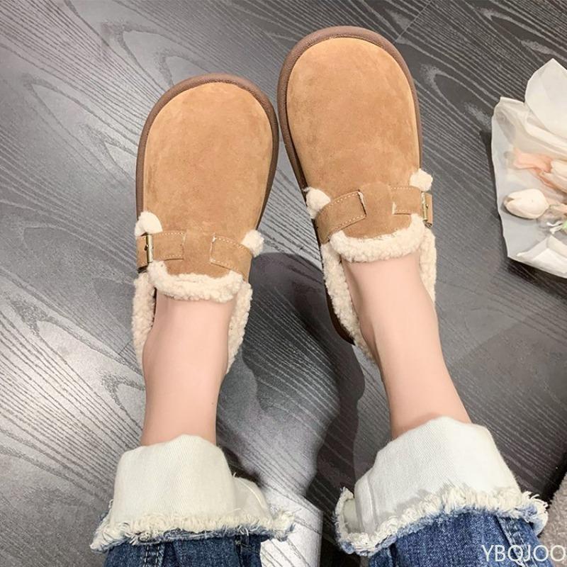 Autumn Winter New Large Thick Bottom with Cotton Thickened Women's Cotton Shoes One Step Full Pack Flat Bottomed Women's Boots