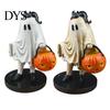 Unique Niche Gift Vintage Halloween Ghost Figurine, Cute Spooky Resin Statue with Pumpkin Artistic Desktop Collection Bucket And Black Cat for Indoor