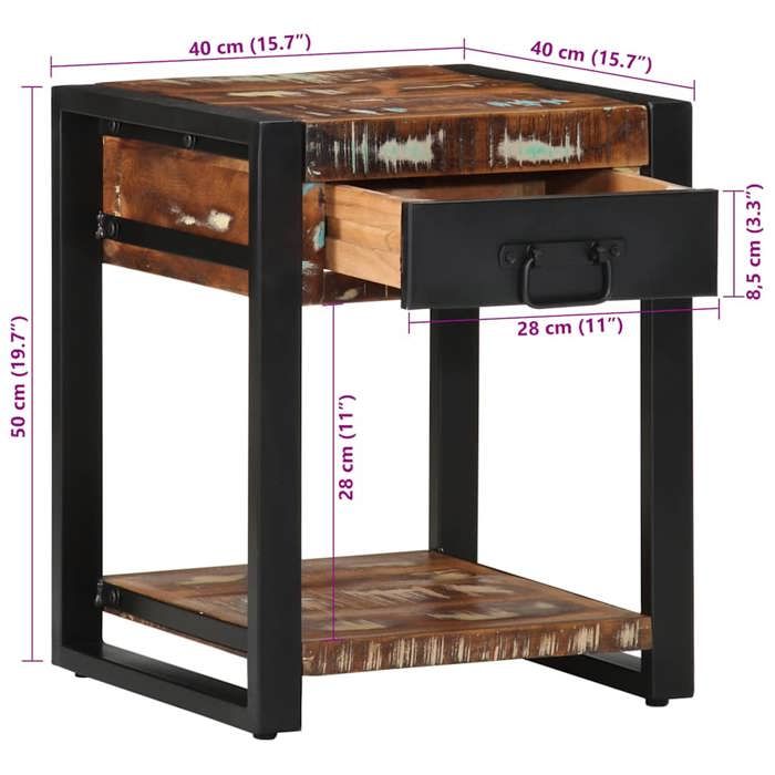 VidaXL Multicolored Side Table 40x40x50cm Solid Reclaimed Wood, End Table, Sofa Side Table, Table of 4015942
