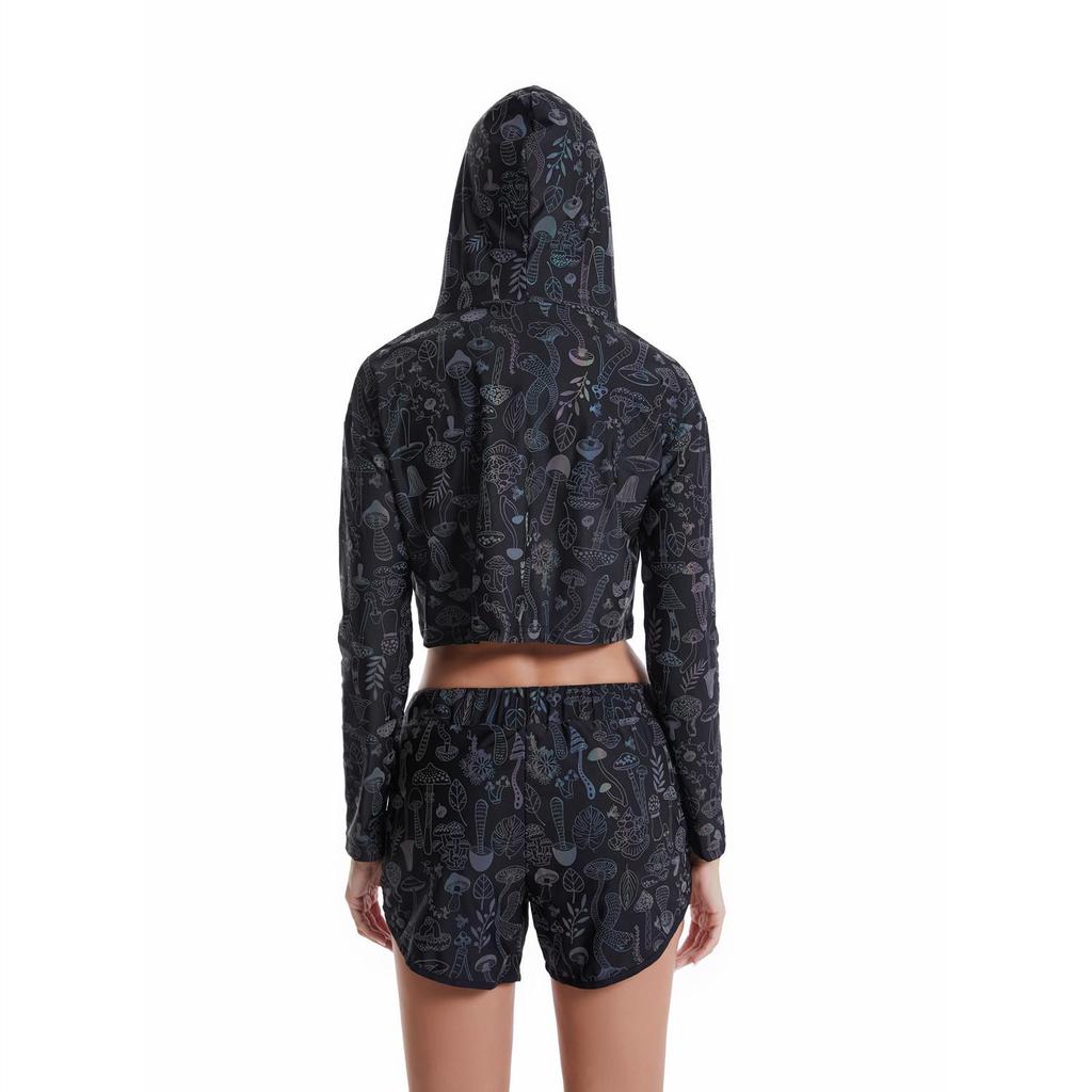 Women's Reflective Mushroom Print Hoodie - Trendy Colorful Pullover Top