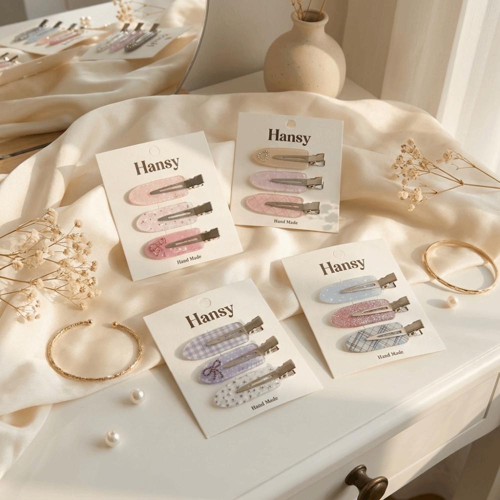 3 Pcs/set Acrylic Seamless Hair Clip Transparent Side Bangs Clip Polka Dot Hairpin Set  School