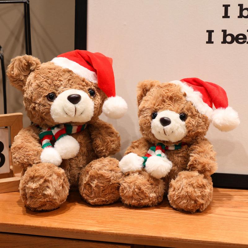 Christmas Hat Teddy Bear Doll Plush Toy Christmas Bear Doll Grabber Ragdoll Gift Cross