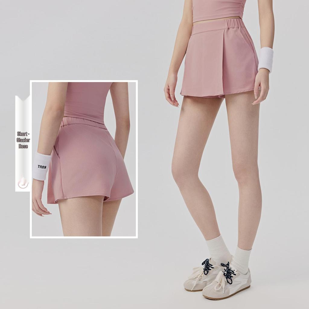 Women's Sportswear Set: Padded Bust Yoga Vest & Loose Casual Anti-exposure Skirt Shorts with Pleated Waistband and Belt