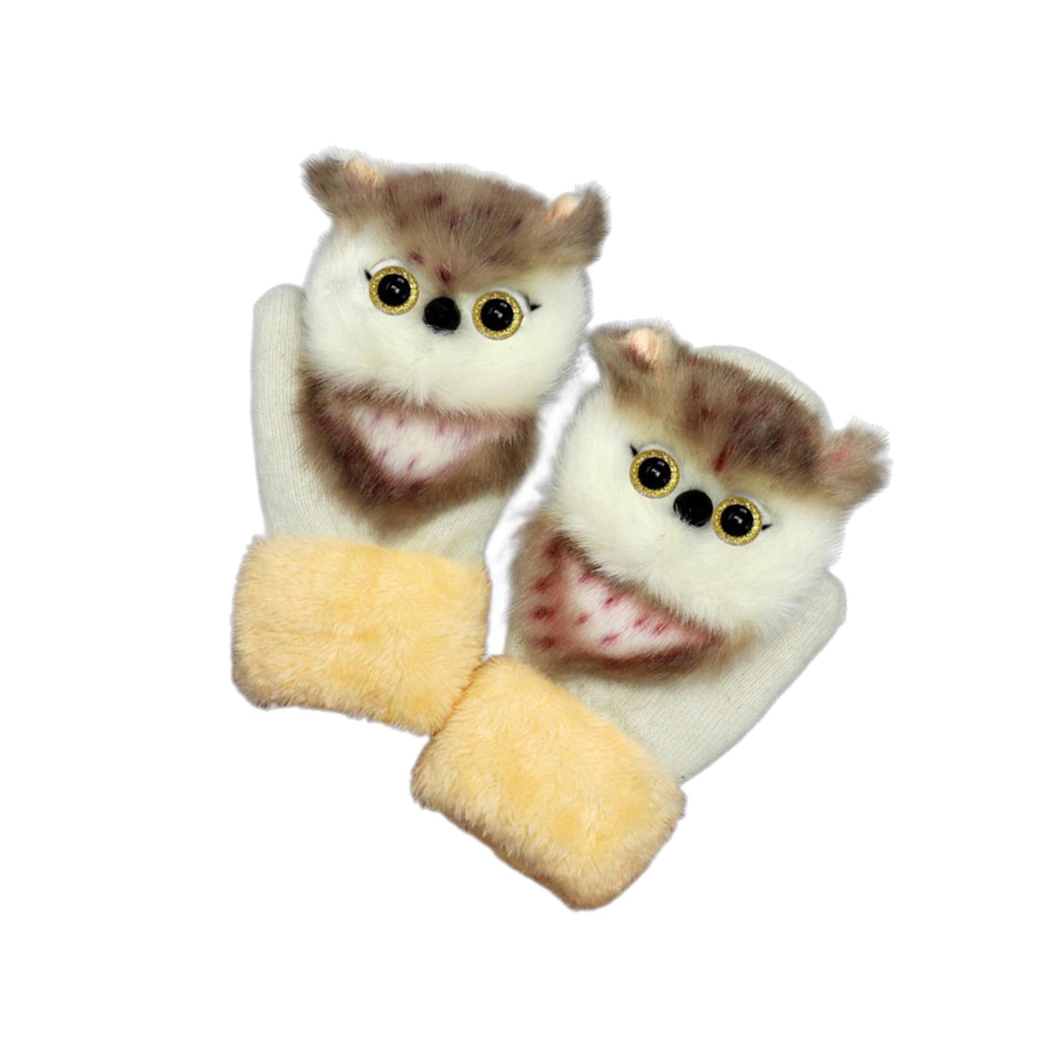 Милые вязаные зимние теплые варежки для женщин, мультяшные перчатки с полными пальцами