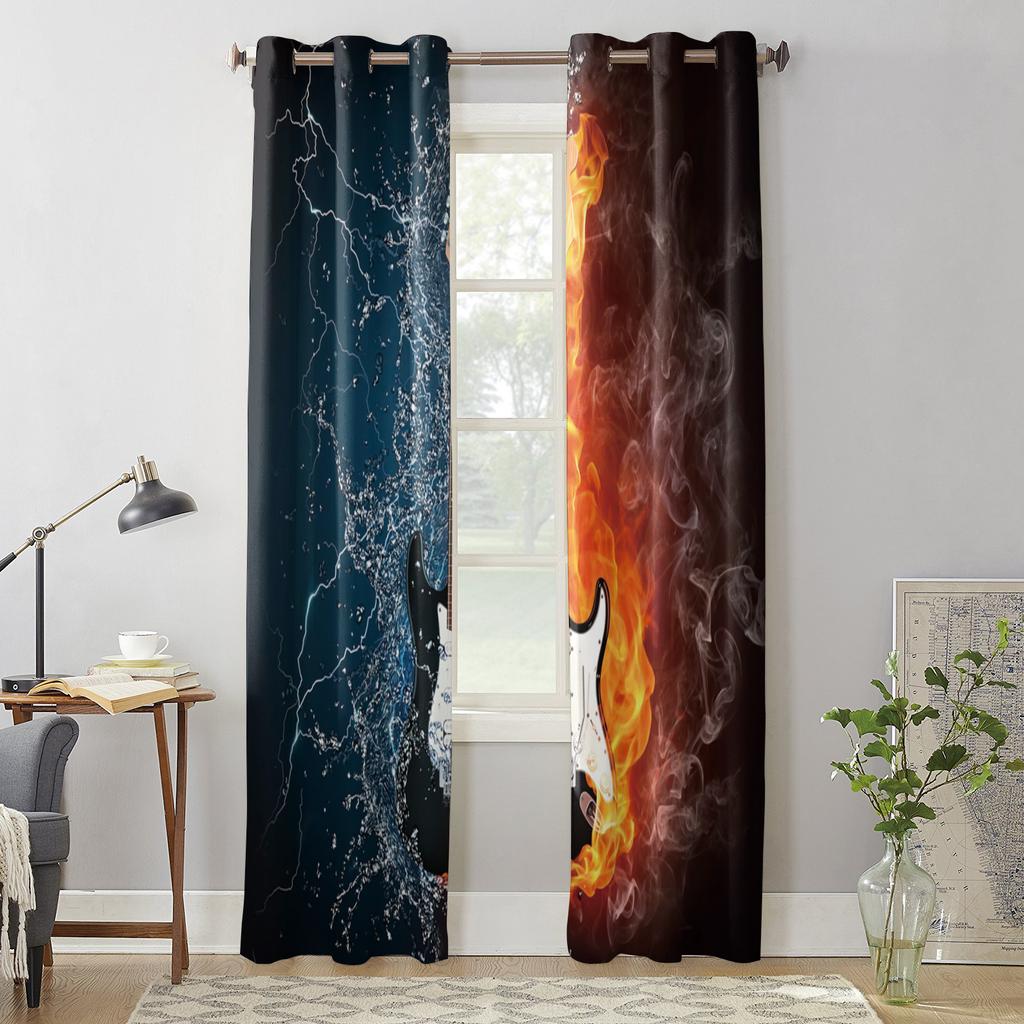 Gitara elektryczna Woda Ogień Zasłony Okna do Salonu Sypialnia Luksusowe Wystrój Domu Zasłony Valance do Kuchni