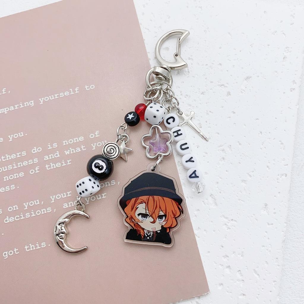 Anime BSD Dazai Osamu and Chuuay Keychain Bungou Stray Dogs Soukoku Inspiration Key Ring Cosplay Accessories Backpack Decor