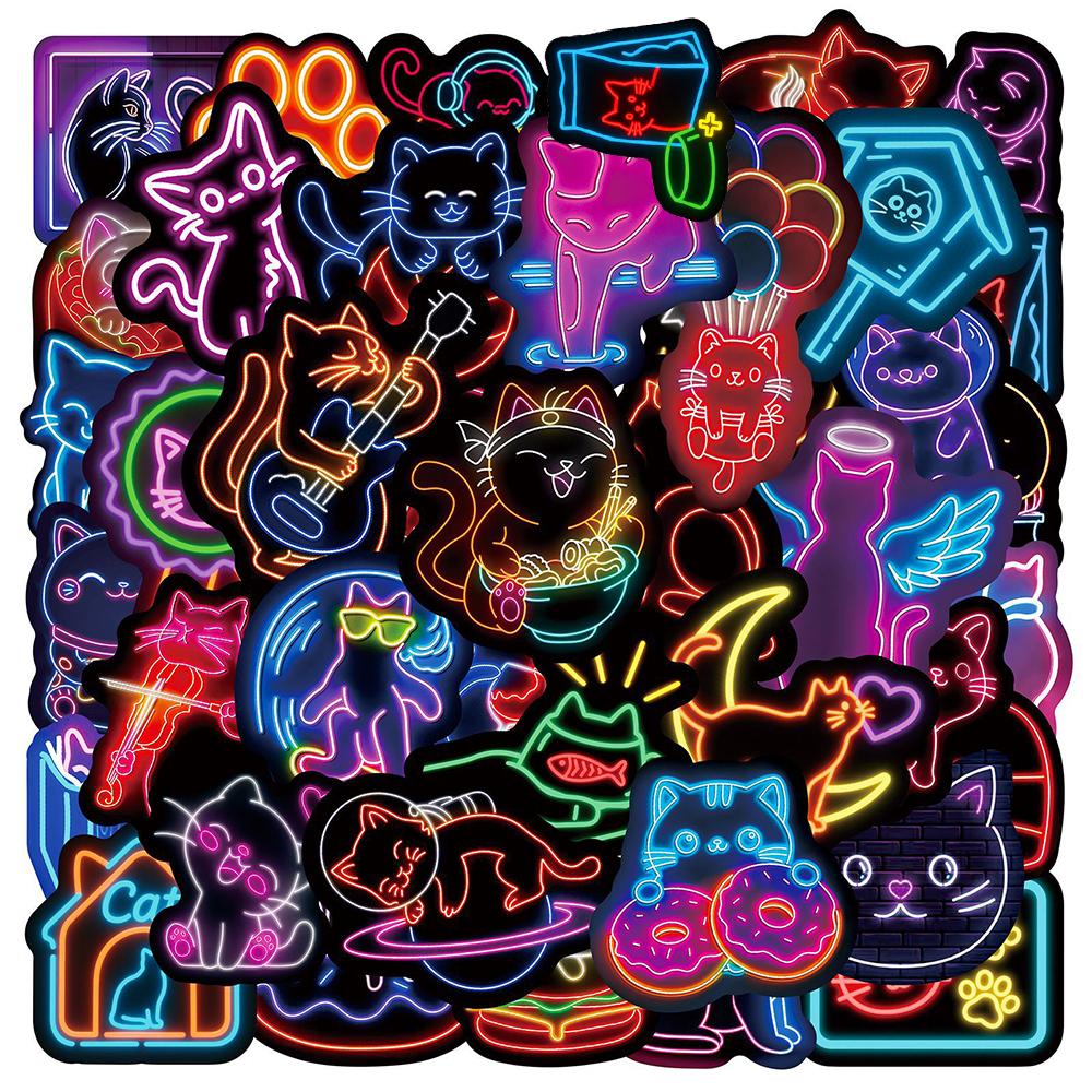 10/30/50pcs Neon Style Kawaii Cat Cartoon Stickers Cute Animal Decal DIY Scrapbook Notebook Guitar Creative Graffiti Sticker Toy