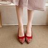 2026 Neue Braut Spitze Stilettos Hohe Absätze Damen Party Spitz zulaufend Netz Flache Pumps Luxuriöses Design Leder Offizielle Hochzeitschuhe