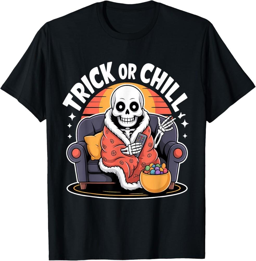 

Trick Or Chill Skeleton Halloween Vibes T-Shirt L