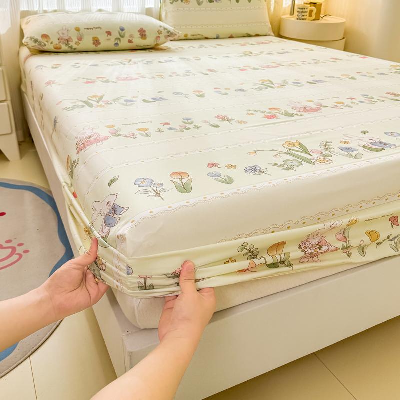 1pc Flower Printed Bed Sheet with Elastic Single/Queen/King Mattress Protector Plant Style Fitted Bed Sheets sabanas 150x190