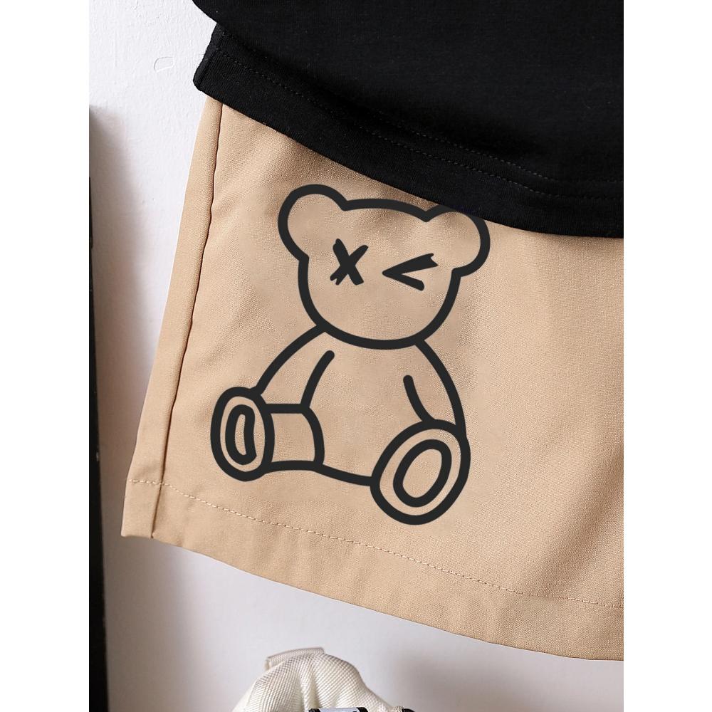 Summer Boy Cartoon Bear Children's 2-piece Set Round Neck T-shirt+Shorts Cool and Breathable