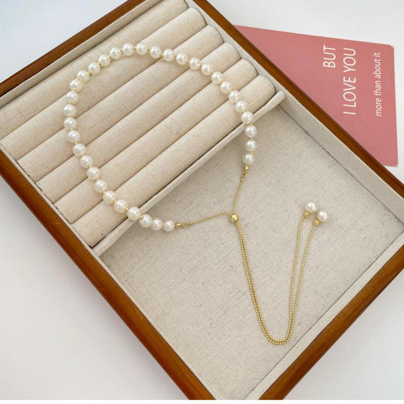 Elegant Korean Pearl Pendant Necklace with Adjustable Drawstring and Tassel for Women