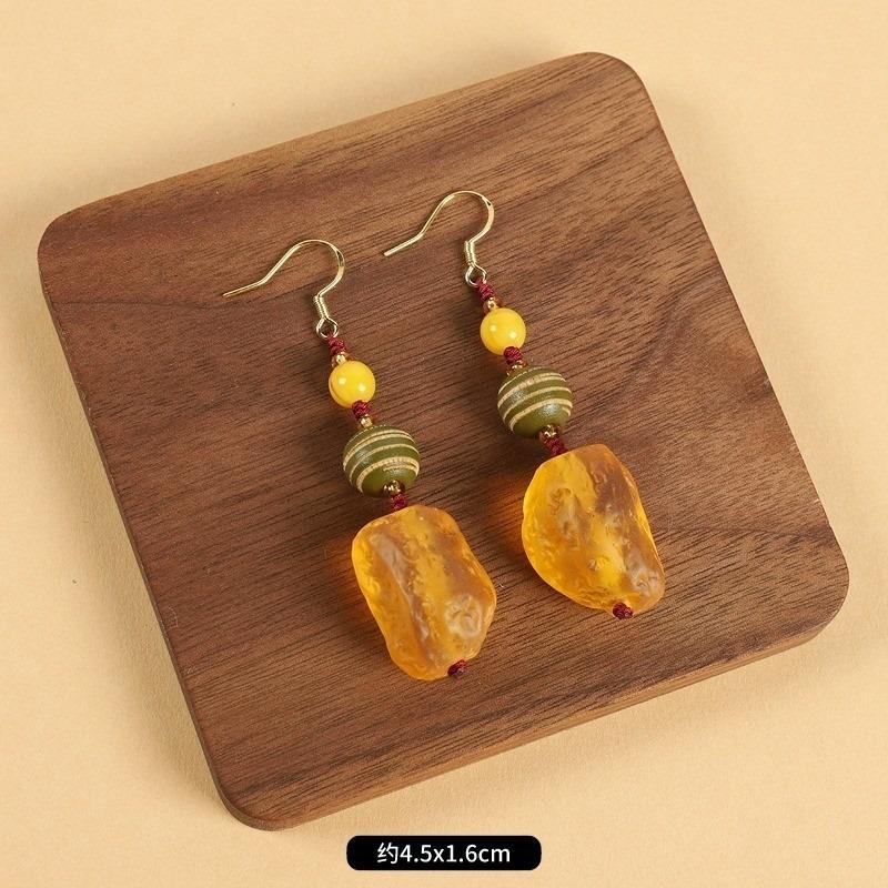 Niche design beeswax earrings retro long literary temperament women's antique cheongsam simple Tibetan earrings