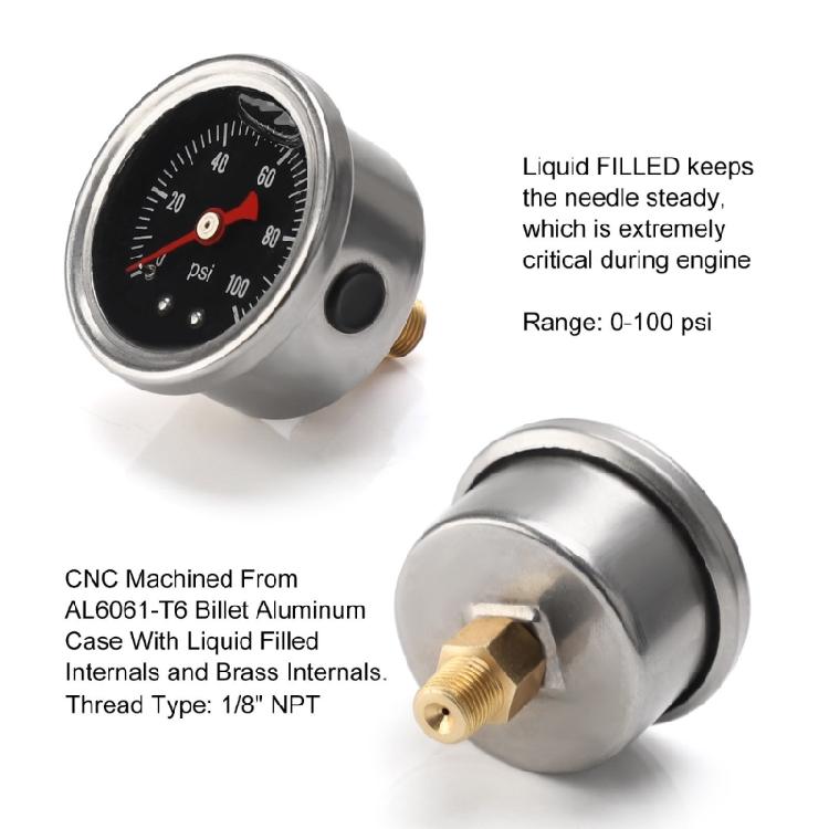 Precise Fuel Pressure Meter 1/8 Inch Threaded Connection 0 100 Testing Range For Automotive Maintenance