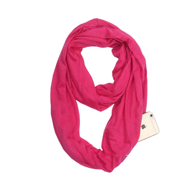 Solid Color Infinity Scarf with Storage Pocket for Women
