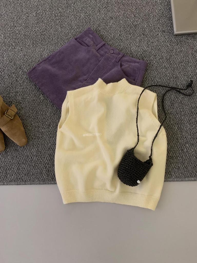 MZI Studio - Autumn/Winter Korean Style Hollowed Half-High Neck Vest Sweater for Women