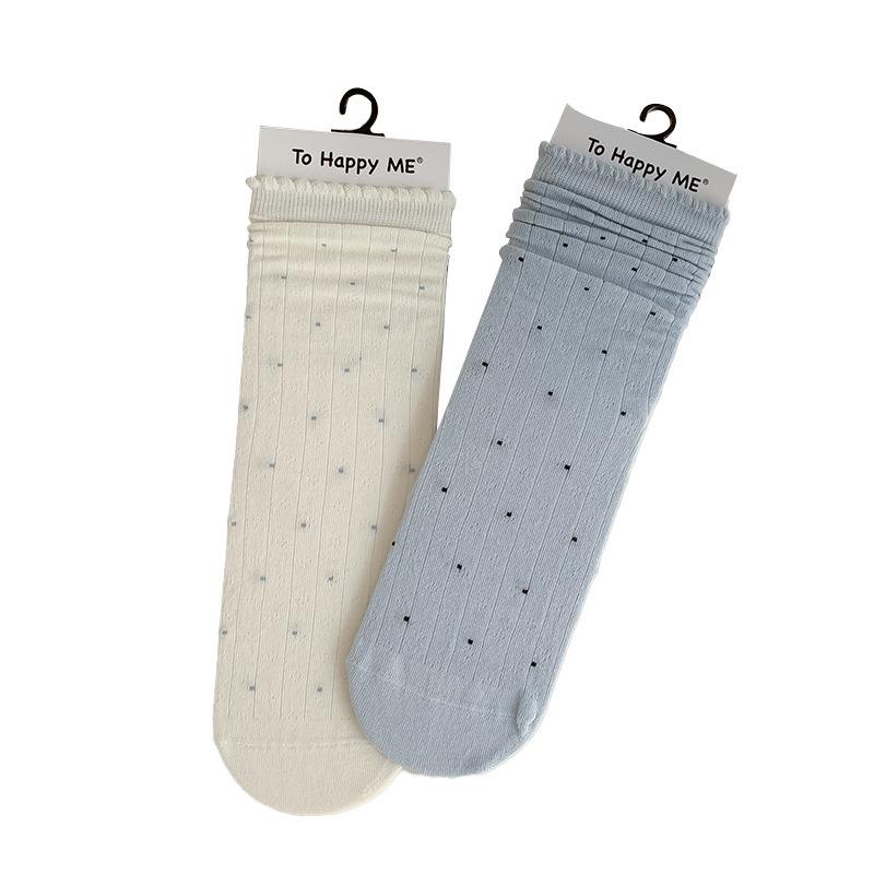 Female Spring and Summer Thin Floral Bow Lace Polka Dot Boneless Tube Pile Socks