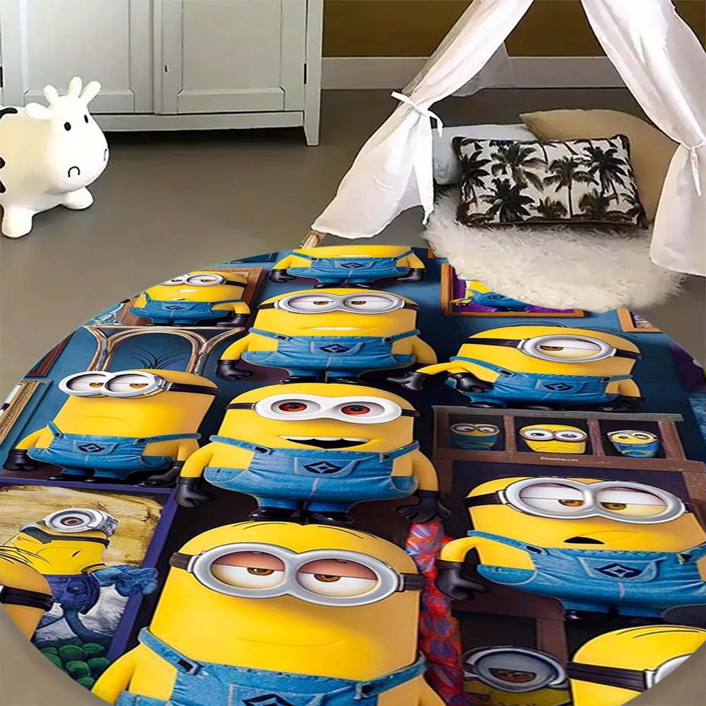 Hot Sale Minions Round Rug Cute Cartoon Theme Circular Floor Mat For Kids Boys Bedroom Dorm Playroom Home Decoration