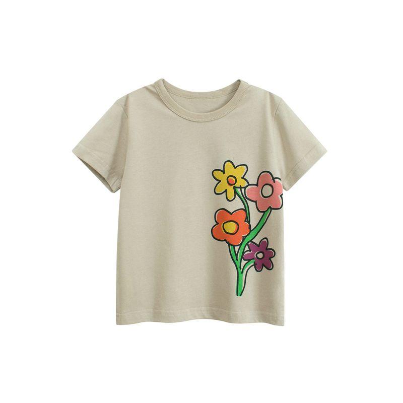 27Home Brand Export Children's Clothing 2026 Summer Floral Pure Cotton Short-Sleeved T-Shirt Girls Baby Clothes Korean Style