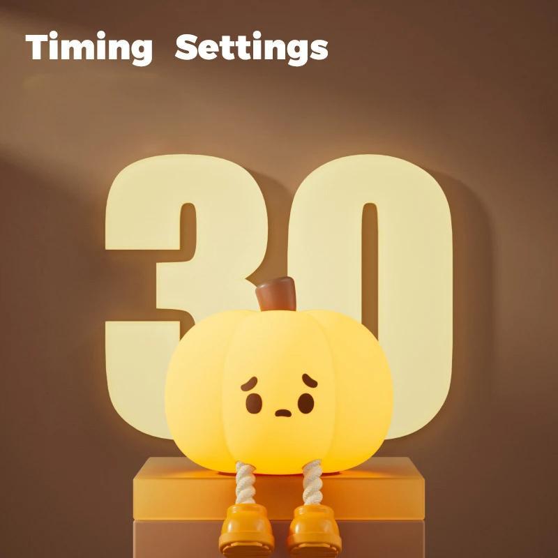 Silicone Pumpkin LED Night Light USB Rechargeable Timing Nightlights For Kids Bedside Table Lamp Bedroom Living Room Decor Toys Gift