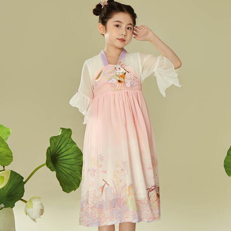 Girls' Hanfu Style Summer Dress with Jade Rabbit