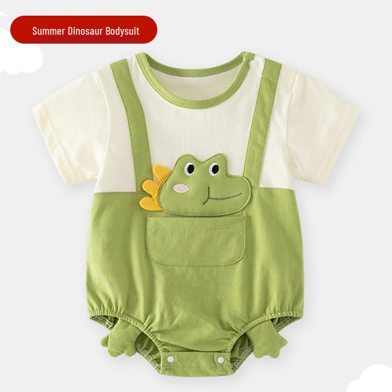 Infant Short Sleeve Cotton Jumpsuit - Cute Cartoon Design for Summer