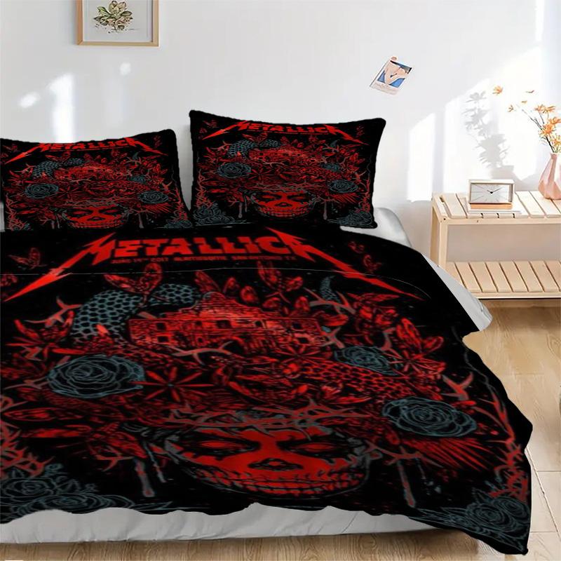 Metallschädel Bettwäsche 3-teiliges Set HD-Druck Bettbezug Kissenbezüge für Teenager Erwachsene Schlafzimmerdekoration Weihnachtsgeschenk