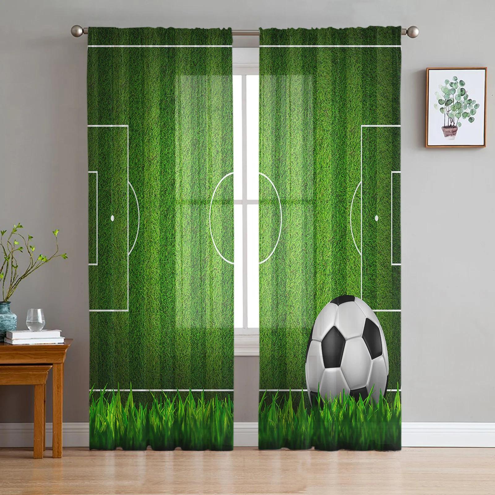 

Soccer Football Game Sport Splash Ink Fine Netting Transparent Curtains for Living Room Decoration Window Panel Curtain for Bedroom Voile Silk-like W135 x H115cm x1&Rod Pocket