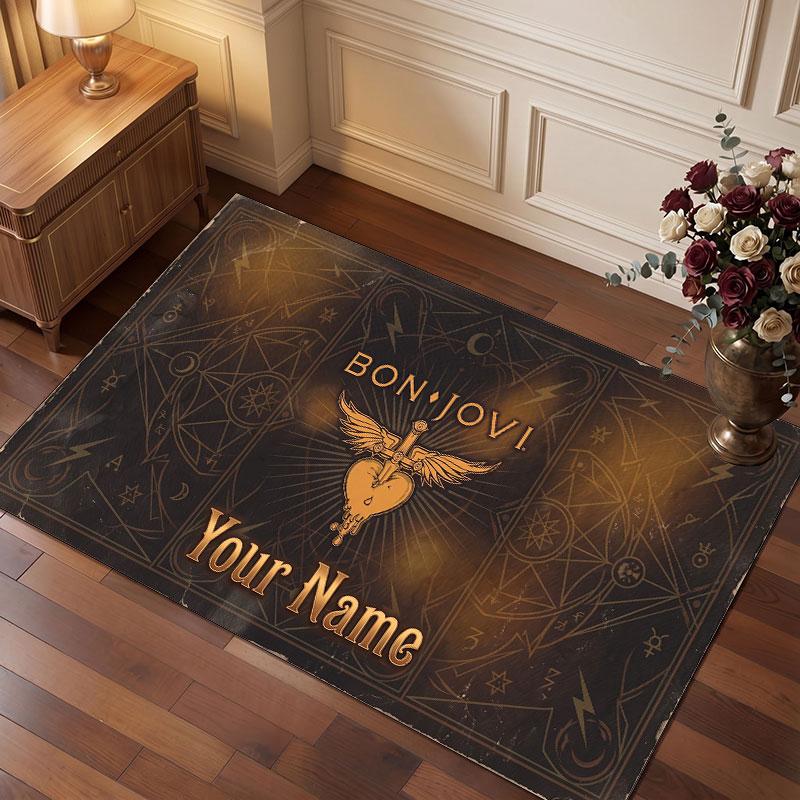 Bon Jovi Personalized Crystal Velvet Carpet, Customized Name Text Soft Anti‑Slip Rug for Living Room Bedroom