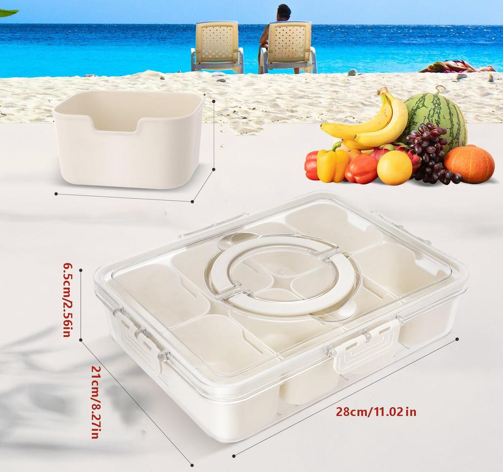 Portable Snackle Box Container Divided Serving Tray with Lid and Handle Clear Snack Box Organizer for Fruits Snacks for Party