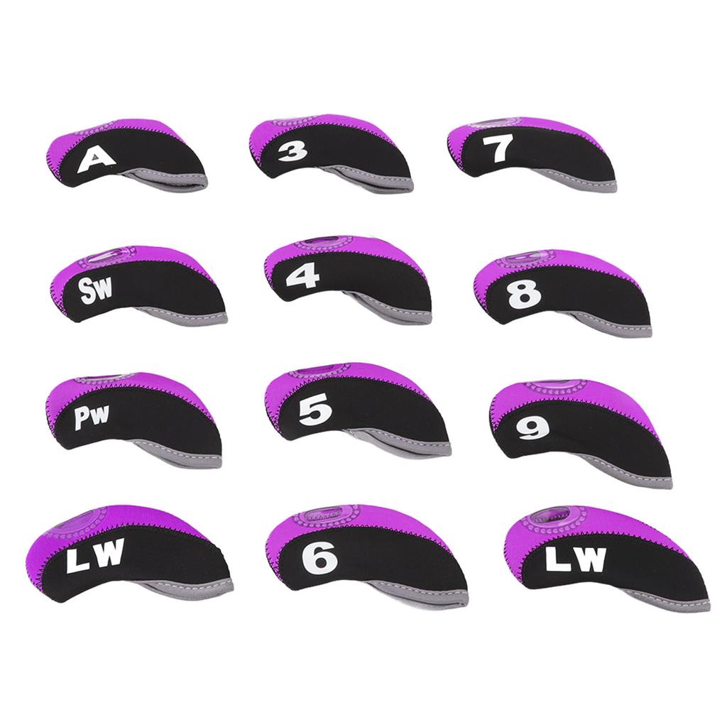 12PCS Golf Club Head Covers Neoprene Scratch Proof Golf Club Head Protector for Outdoor Black and Purple