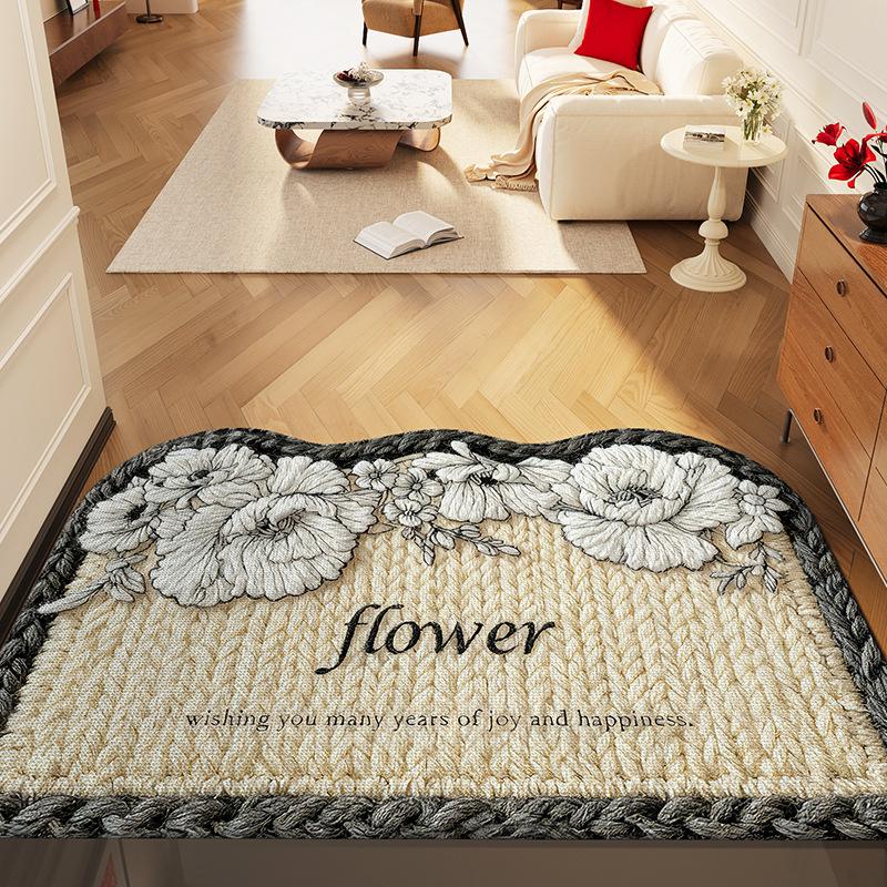 

French Chic Yarn-Like Knit Entryway Door Mat Super Absorbent Non-Slip Rubber Easy-Clean Vestibule Rug Shabby Front Door Carpet 50X80 cm