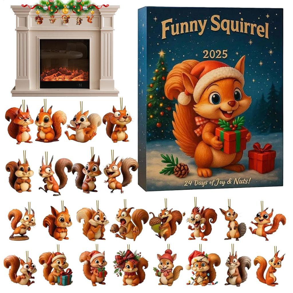 Weihnachts-Adventskalender 2D Acryl Eichhörnchen-Thema Weihnachtsbaumschmuck 24 Tage Countdown Eichhörnchen-Anhänger Für Kindergeschenke