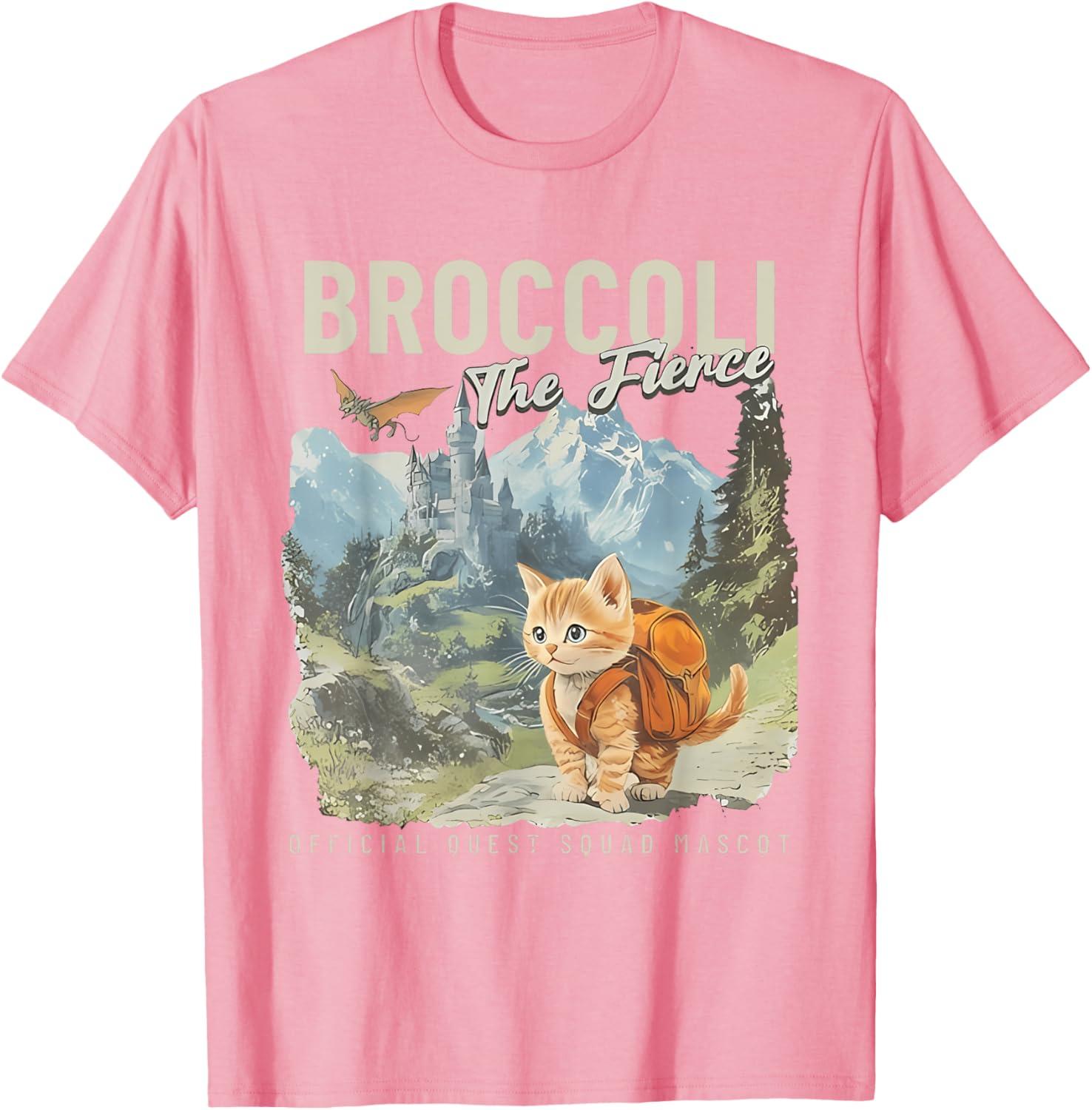 Broccoli the Fierce Quest Fantasy Squad Broccoli Cat Two Twisted Shirt Book Lover Unisex Y2K Top Daily Trendy Streetwear S